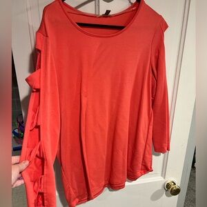 Terra & Sky Orange Asymmetrical Ruffled Blouse